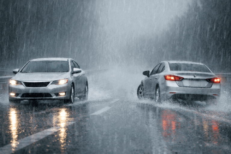 Sécurité routière : performance de freinage des premium pneus face aux pneus pas cher sur route mouillée.