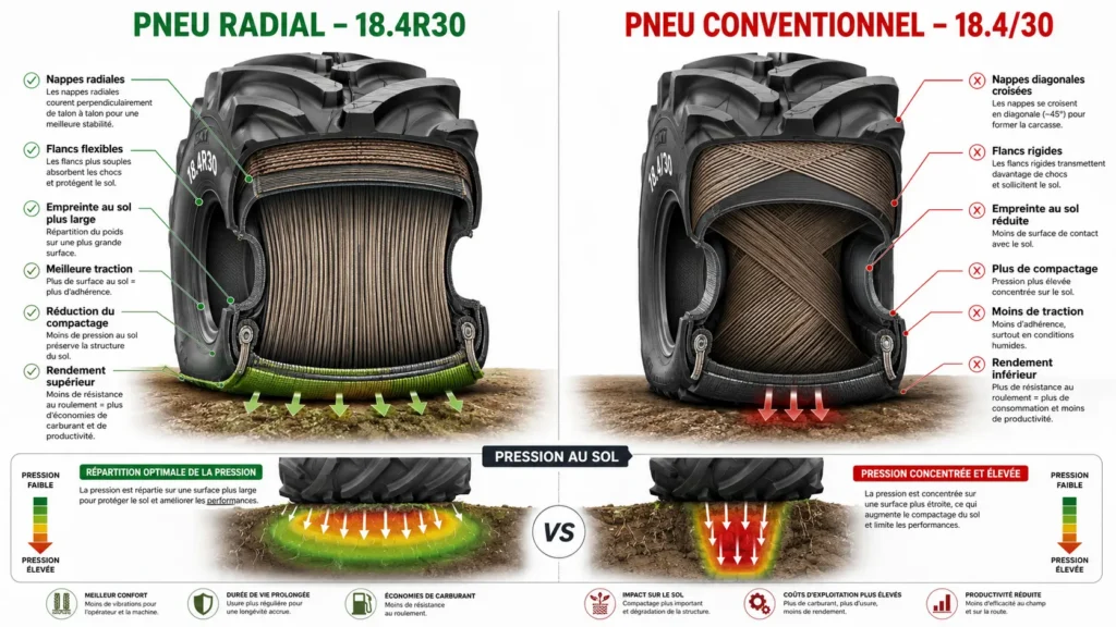 Difference entre pneu agricole radial et conventionnel